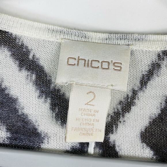 Chico's Size Large 12 2 Modern Diamond Mona Open Cardigan Sweater Brown White - Picture 3 of 5
